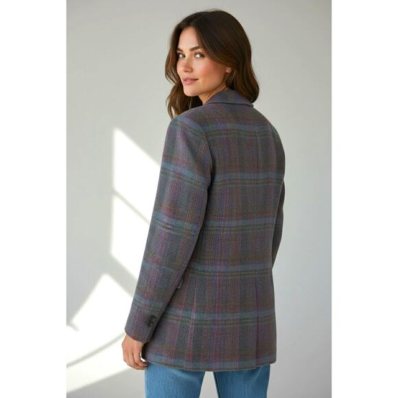 Vintage Carlisle Wool Tweed Blazer Jacket 10 Made in Hong Kong Plaid One Button - Picture 4 of 6